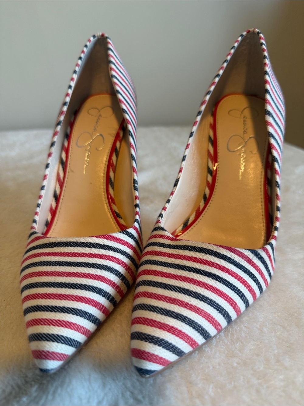 Jessica Simpson Cassani Striped Pointed Toe Pumps - Size 9